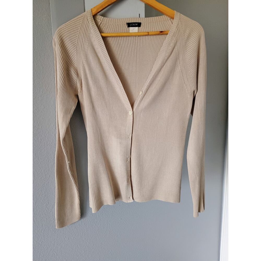 J. Crew 100% silk neutral quiet Luxury lightweight career office mature cardigan
